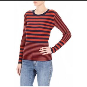 MICHAEL MICHAEL KORS Red Navy Striped Viscose Blend Sweater Size - S